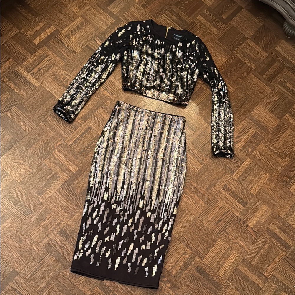 Marciano Sequin Black and Gold Two-Piece dress Set Size XS
